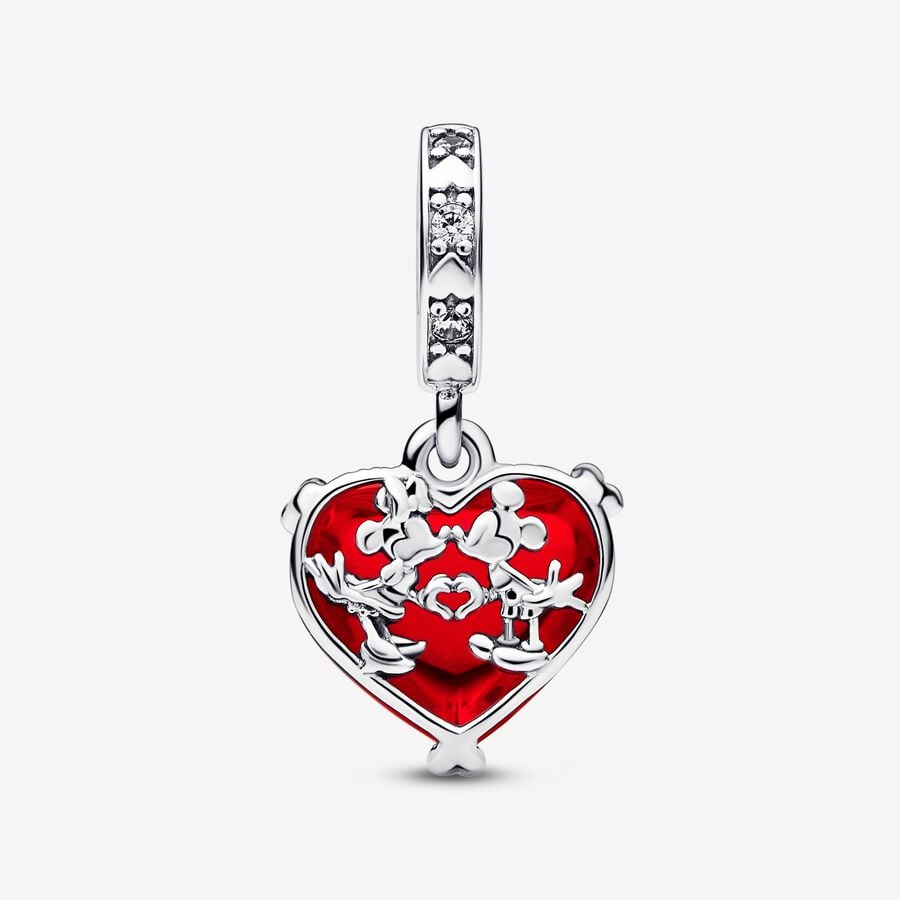 Disney Mickey & Minnie Mouse Kiss Red Murano Glass Dangle Charm