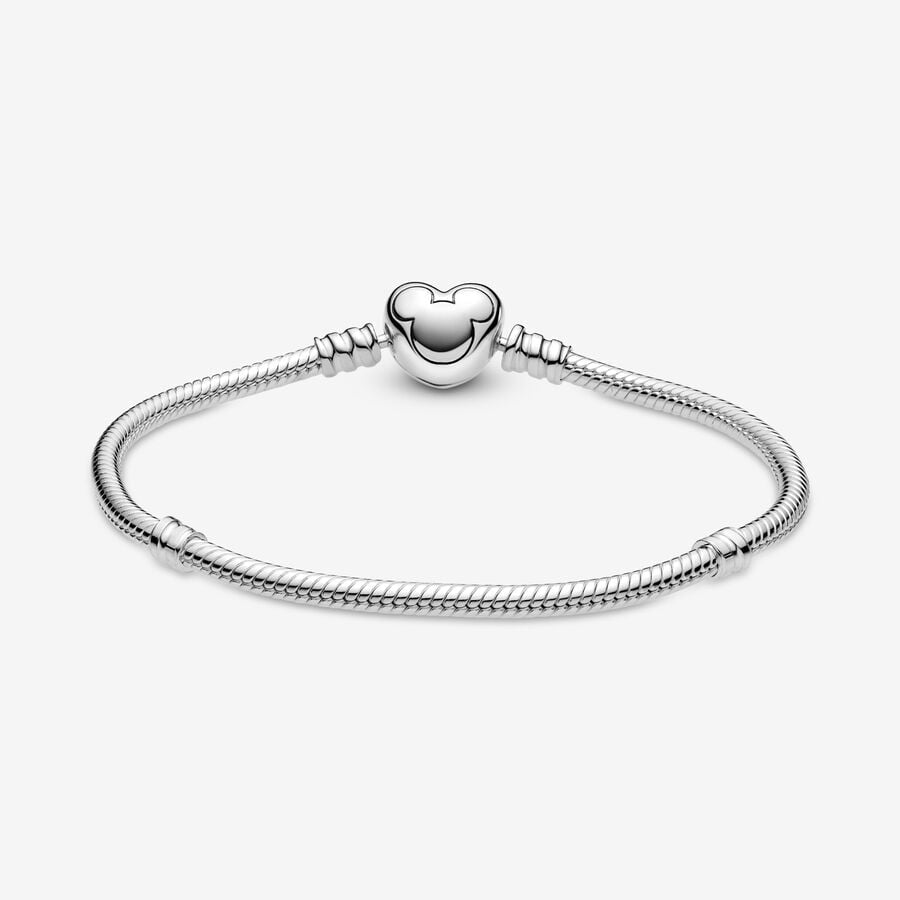 Disney Pandora Moments Mickey Mouse Heart Clasp Snake Chain Bracelet